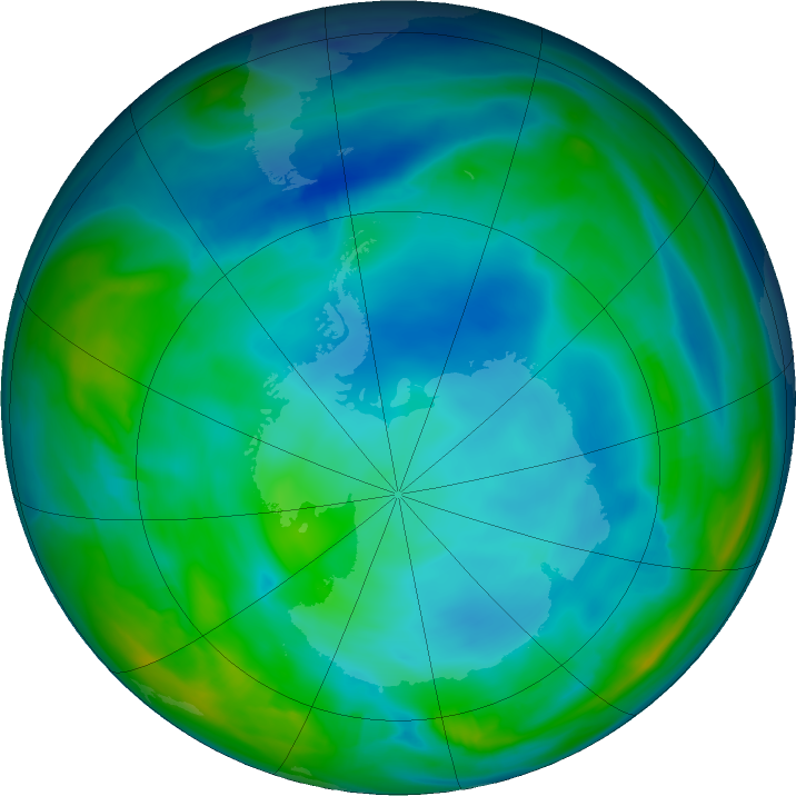 Antarctic ozone map for 16 June 2019